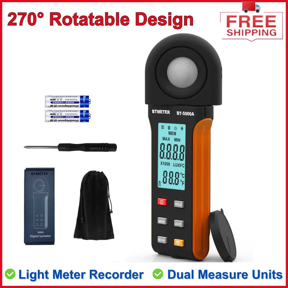 Light Lux Meter Logger BT-5000A - Digital Lumen Tester Measure Lighting Level