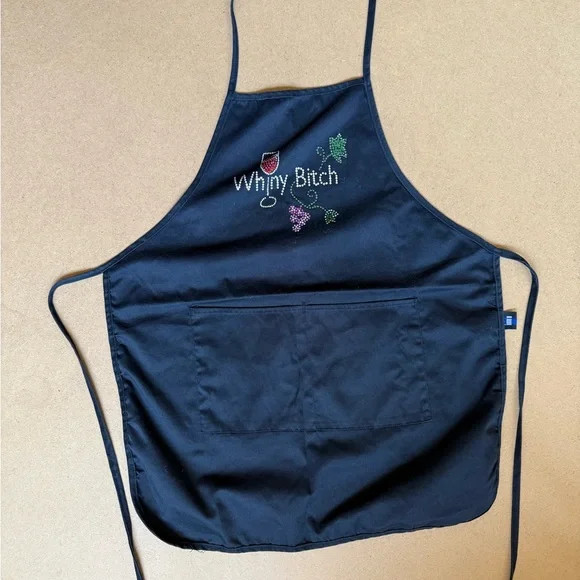 Funny Wine Rhinestone Novelty Apron with pockets