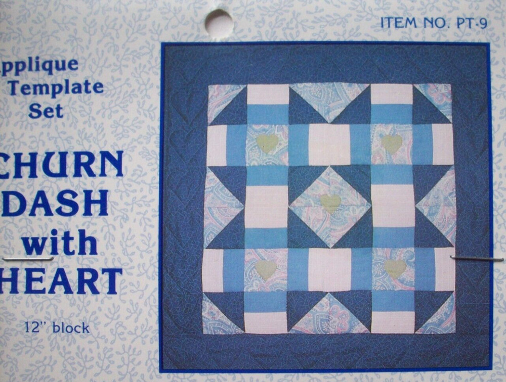 Churn Dash with Heart applique plastic quilt template set unopen