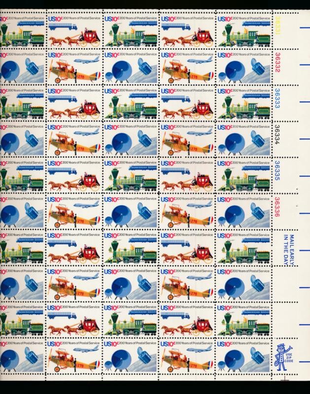 US 1572-75 FULL MINT SHEET 10c POST OFFICE 200 YEARS (NH) NEVER HINGED