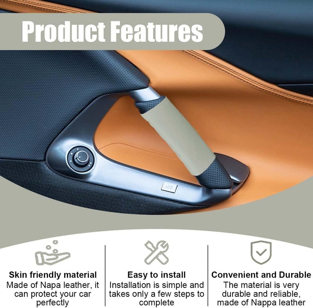 2PCS Car Grab Handle Cover, Anti-Scratch Auto Inner Front Rear Door Pull Gray