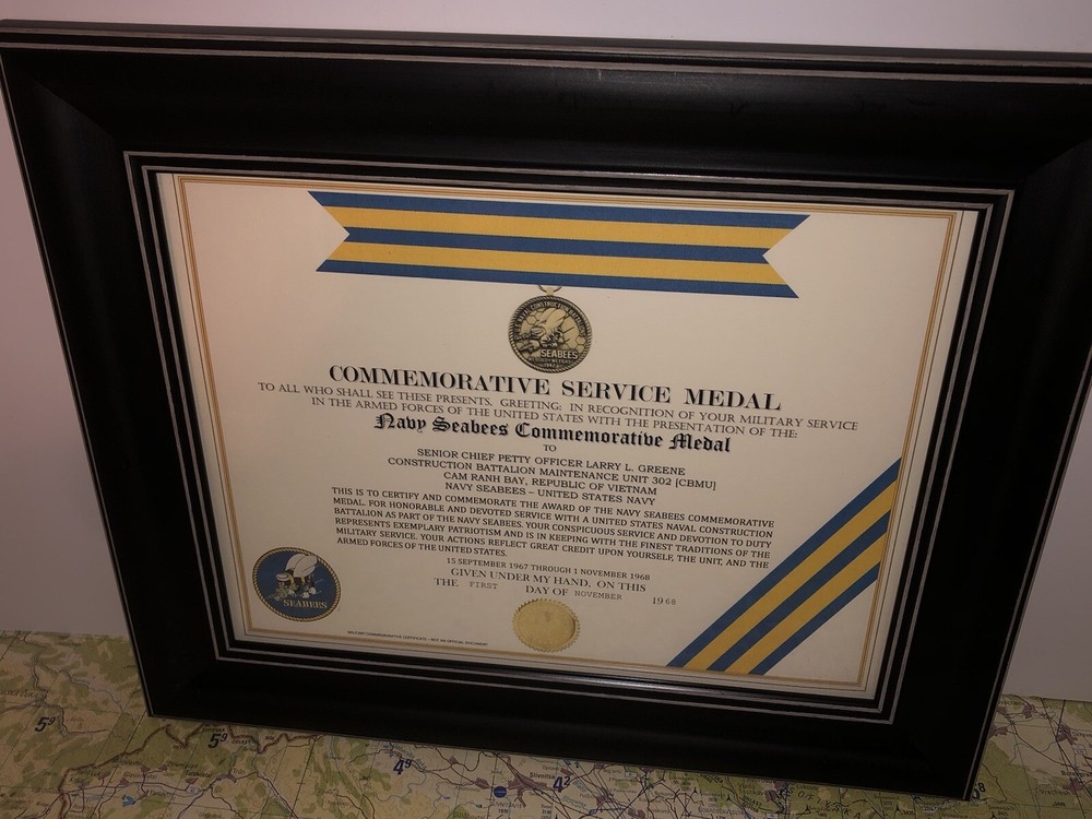 NAVY SEABEES COMMEMORATIVE MEDAL CERTIFICATE ~ Type 1