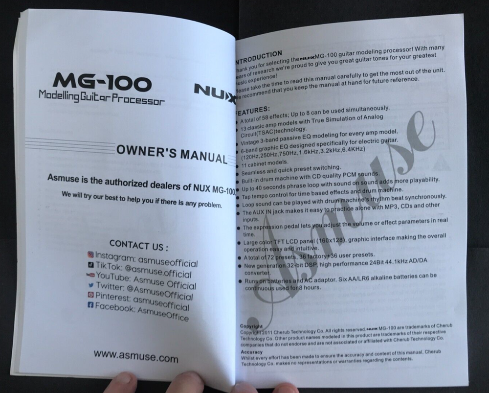 NUX MG-100 Manual for Modeling Guitar Processor - Manual Only