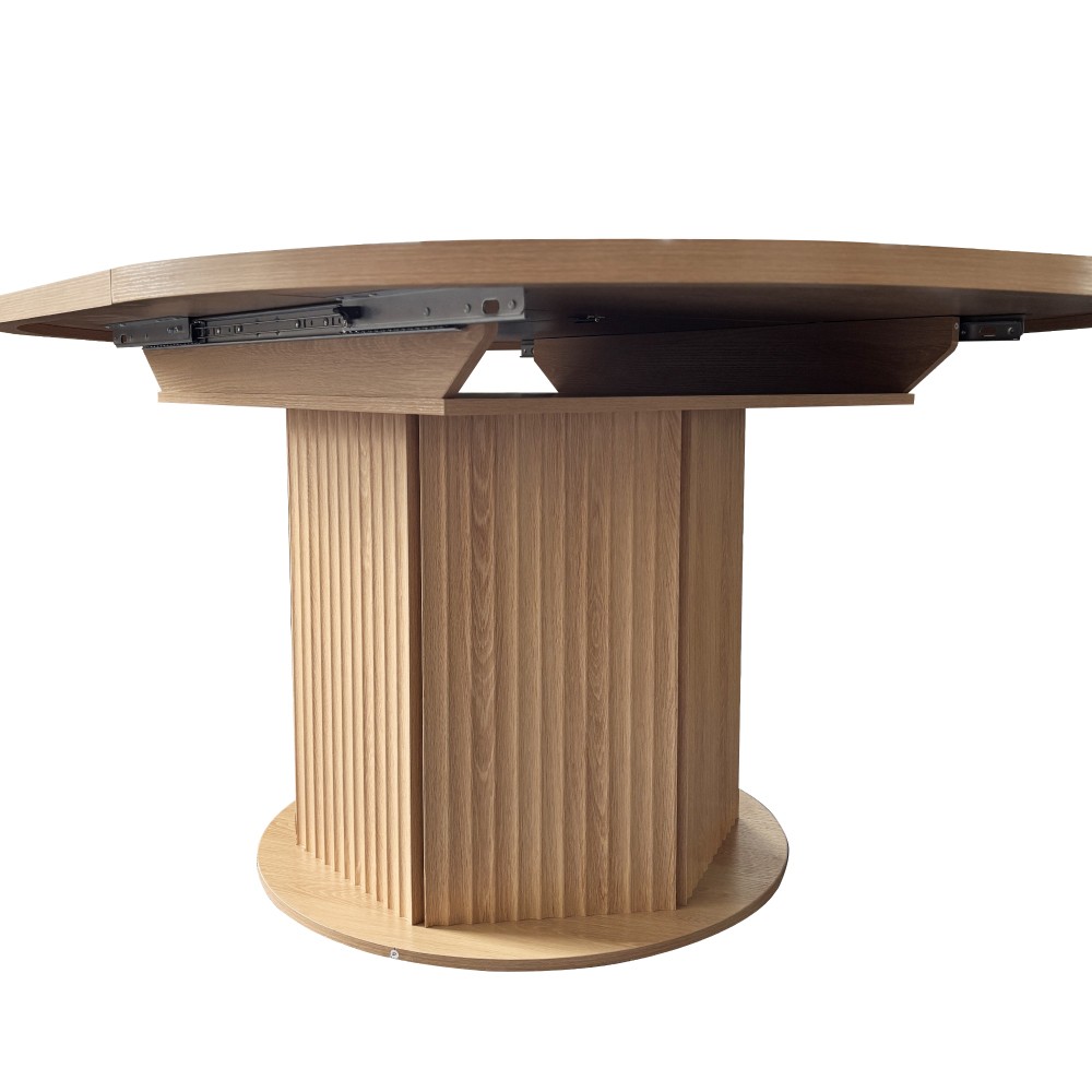 Round Extendable Dining Table for 6 MDF Wooden Kitchen Table with Hexagonal