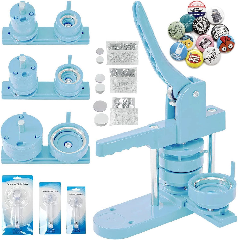 DIY Button Maker Kit - 300 Pins & 3 Circle Cutters - Light Blue