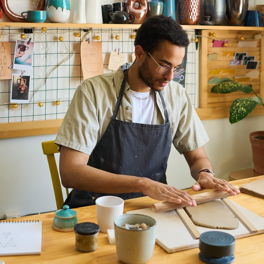 11 Pcs Pottery Teaching Rolling Mud Stick Guide and Wood Rolling Pin Set Include