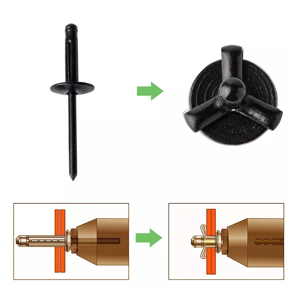 50pcs 3/16" x 1" Large Head Tri-Fold Exploding Aluminum Pop Rivets (Black)