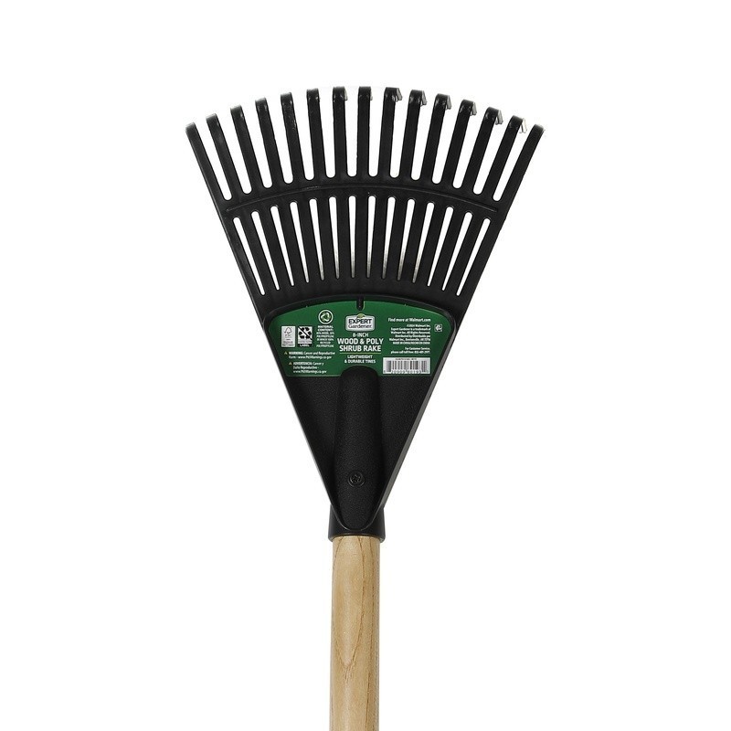 Efficient 8 Inch Wood Poly Leaf Rake Ergonomic Handle Easy Yard Cleanup New