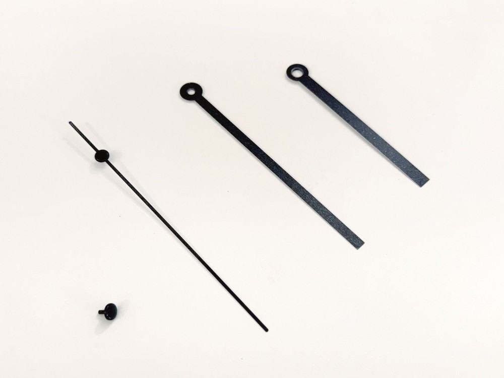 Clock Parts Black Clock Handle Set, Hour, Minute, Second + Sec Stopper 4pc Set