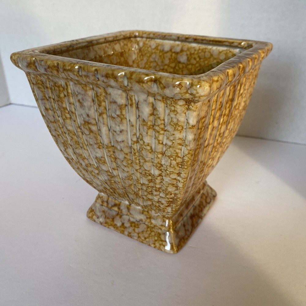 Footed Ceramic Planter/Vase Amber Cream Glaze