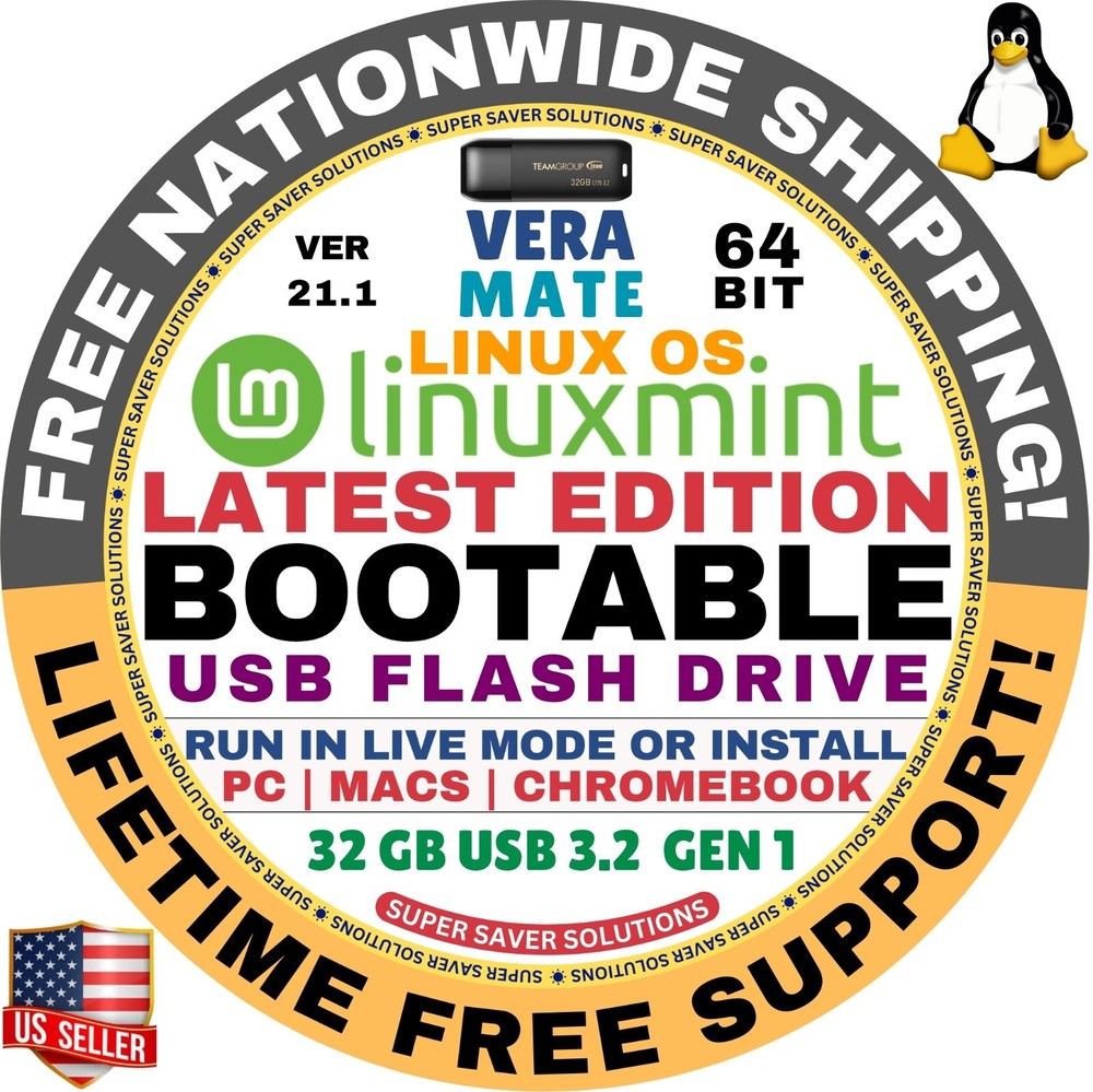 Linux MINT 21.1 USB VERA Mate 64-Bit Live Boot, Full Install for MAC, PC