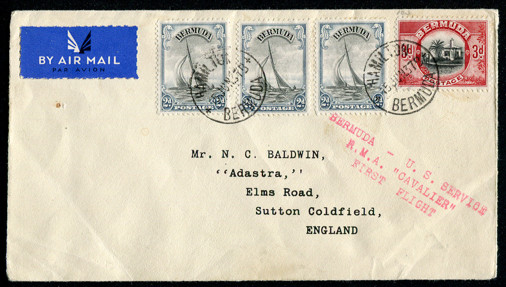 BERMUDA (23443): FIRST FLIGHT COVER/postmark/cancels 1937