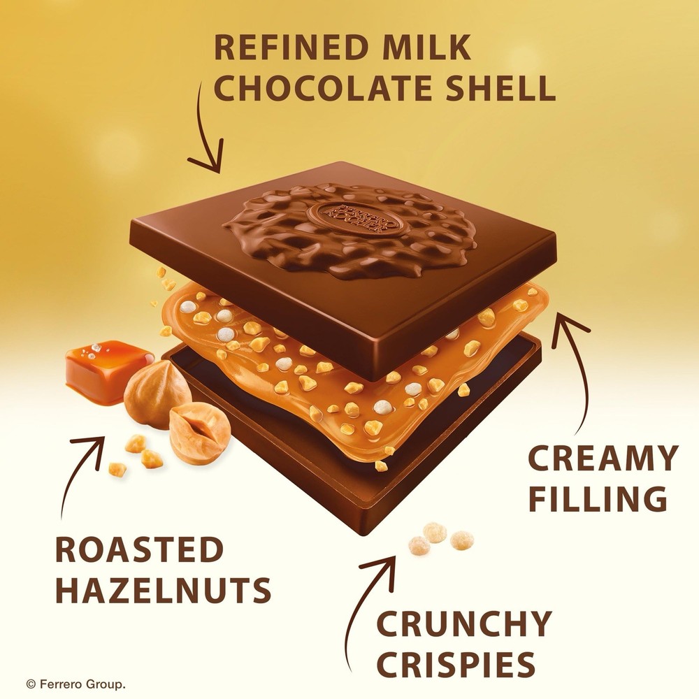 :.Ferrero Rocher Premium Caramel Hazelnut Chocolate Squares 🍫 3.7 oz.: