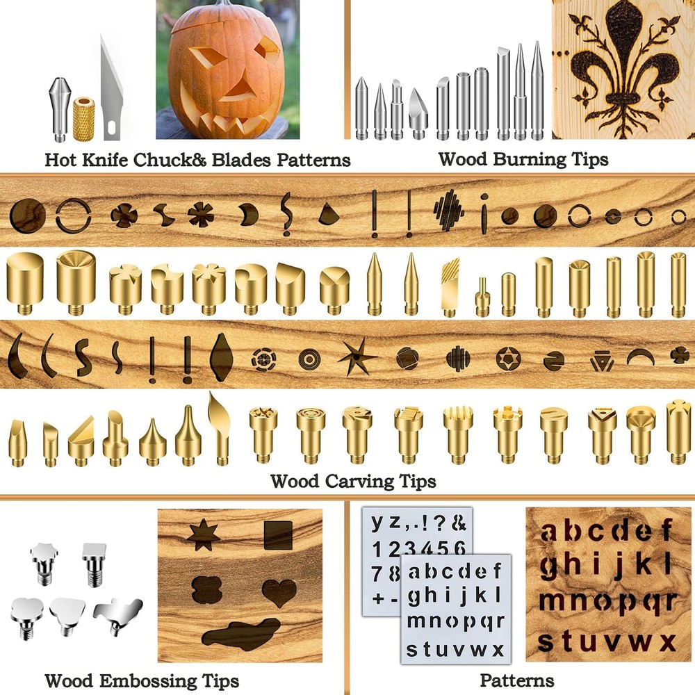 62Pcs Wood Burning Tips, Professional gold & silver