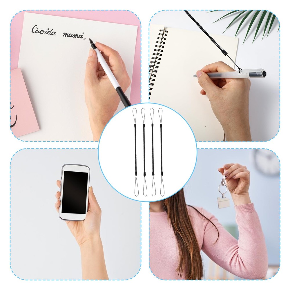 Mabor 4Pcs Pen Leash, Stylus Tether, Plastic Elastic Tether Lanyard Black