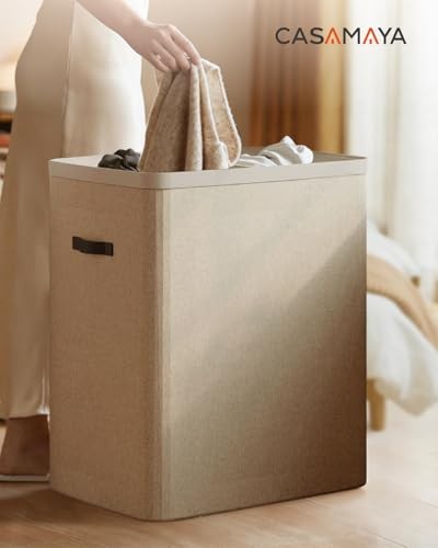 Laundry Basket with Lid, Laundry Hamper 2 Section, 170L 170L(2-Section) Beige
