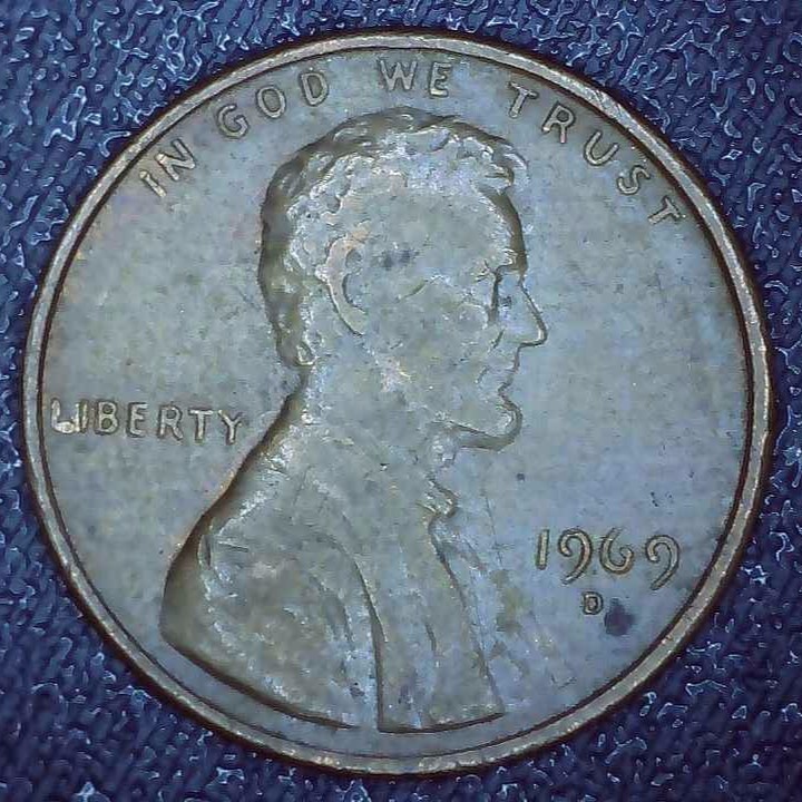 1969 D Lincoln Penny error floating roof, missing FG