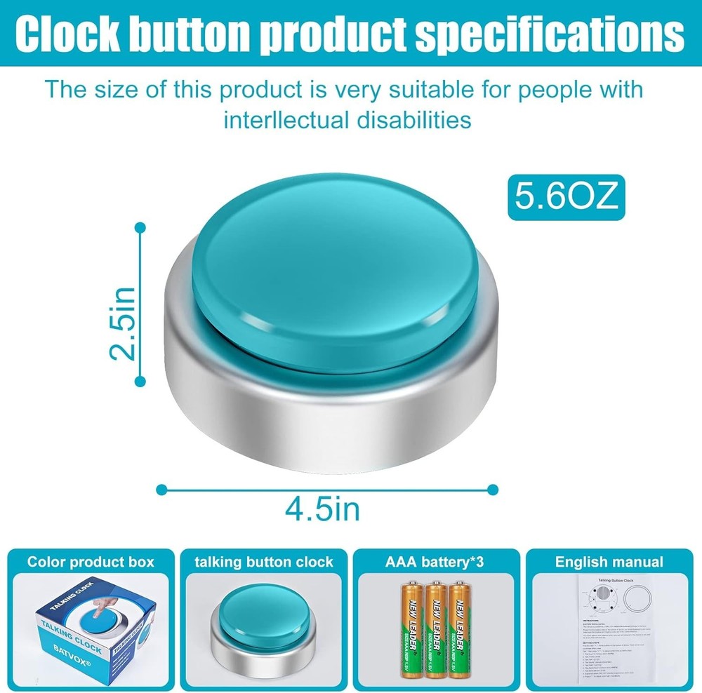 Large Talking Button Clock, Talking Alarm Clock with Volume Control, Telling ...