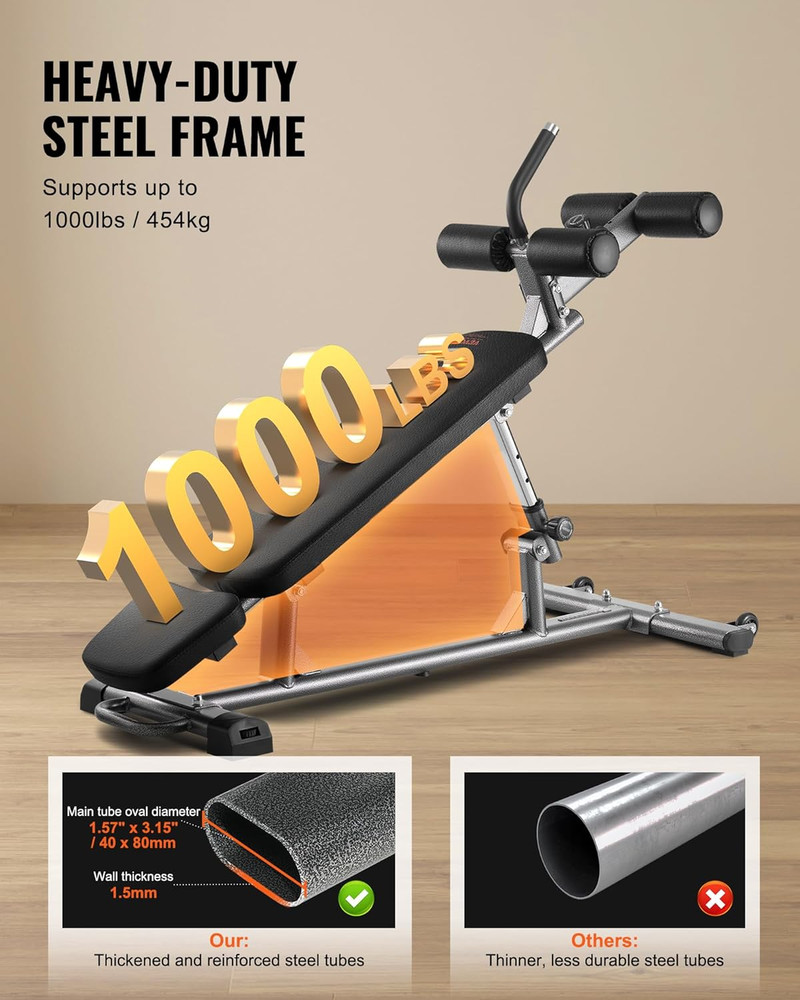 Sit up Bench, Decline Ab Bench with Reverse Crunch Handle, Adjustable Height Set