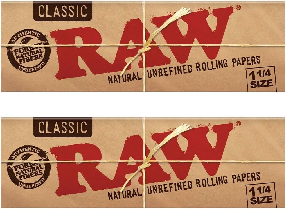Authentic Raw Rolling Paper 11/4 Size Bundle, Roller+Papers+Tip+Tin