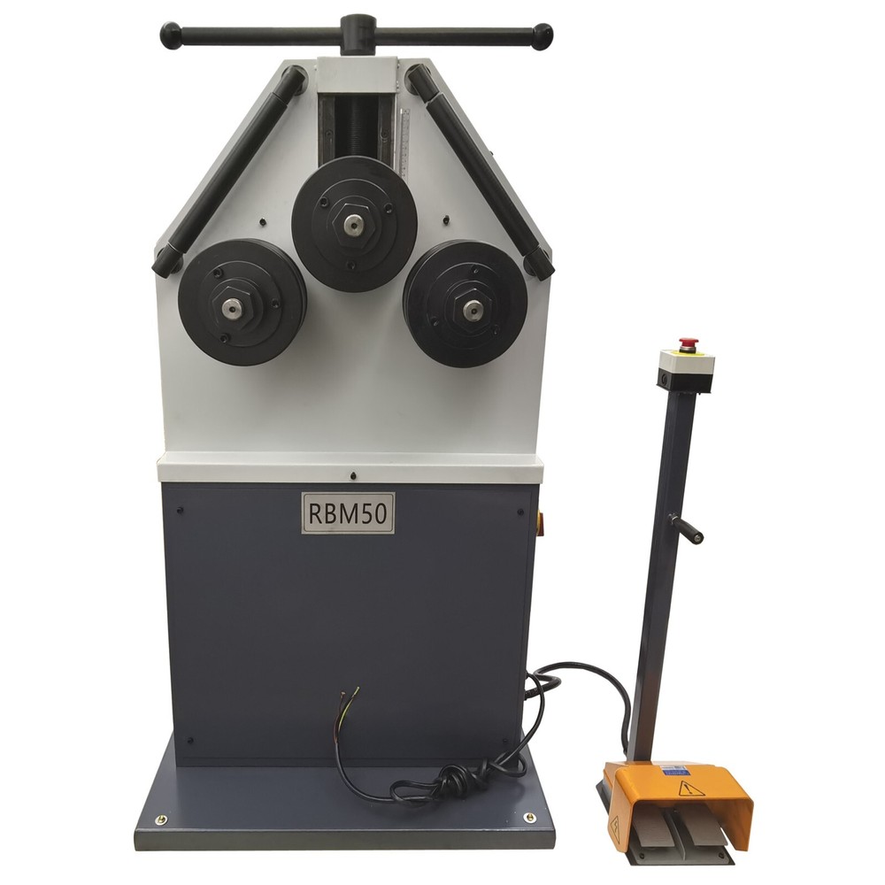 220V 1PH RBM50 Vertical Three Rollers Roll Bender Round Bending Machine 2.2KW