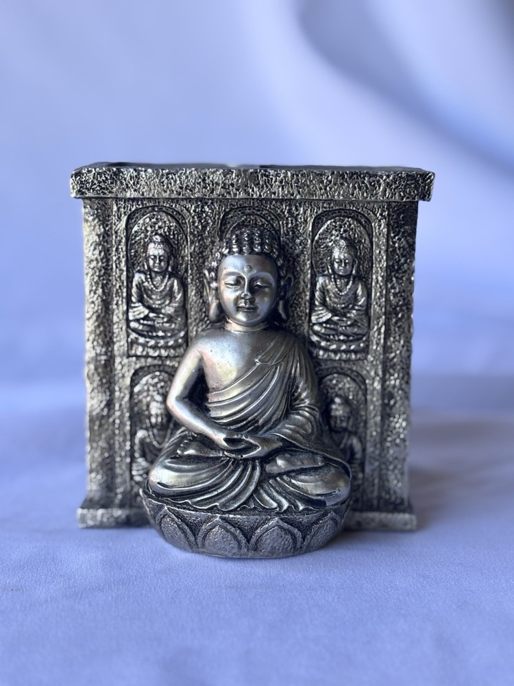 Buddha Polyresin Silver Tone Toothbrush/Toothpaste Holder or Planter