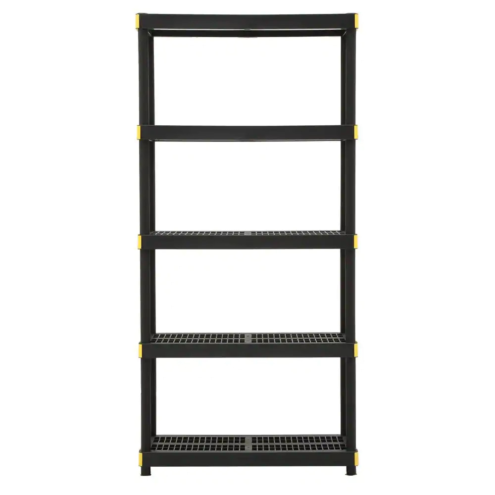 5-Tier Easy Assembly Multi-Purpose Plastic Garage Storage Shelving Unit in Black