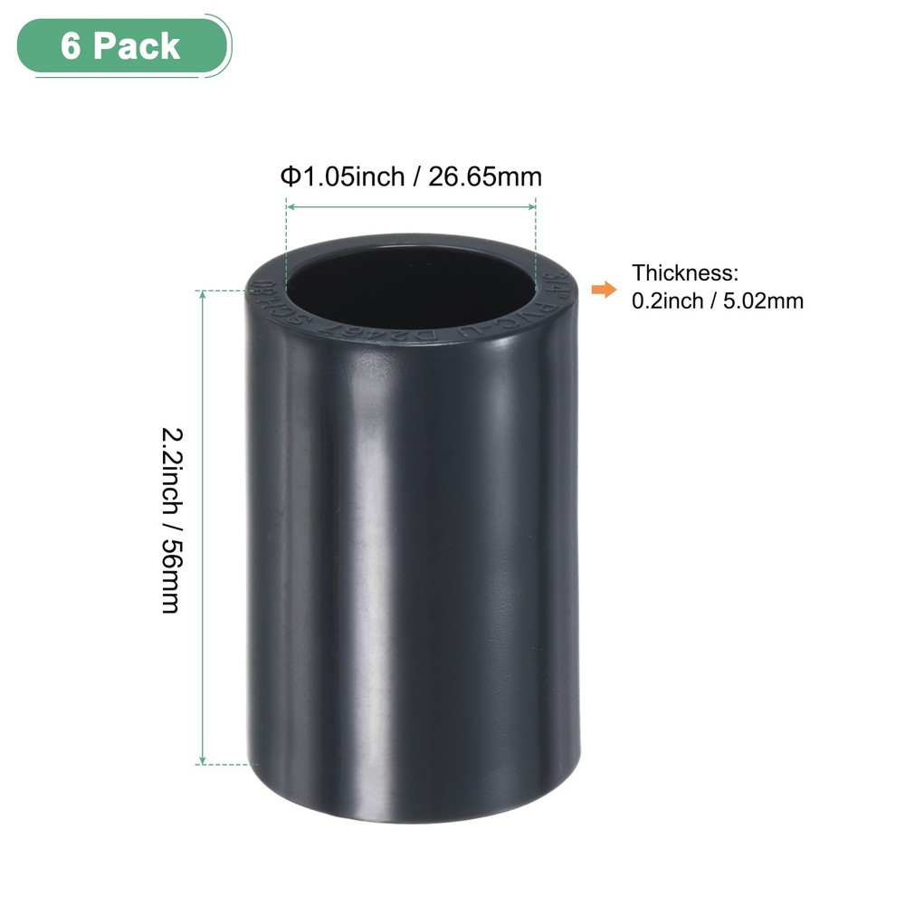 6-Pack UPVC Pipe Coupling Adapter, 3/4" Straight Coupling Adapter Connector Grey