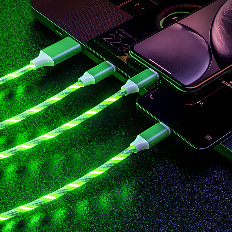 3 in 1 LED Light Up Fast charger Cable USB Data Cable Charging For iPhone Type C