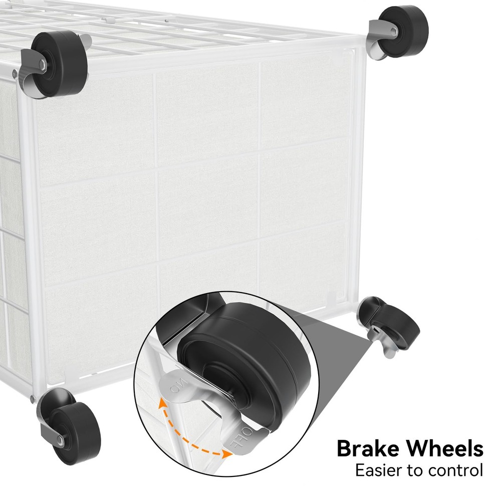 Laundry Hamper with Wheels,Metal Wire Frame Rolling Laundry Basket with Remov...