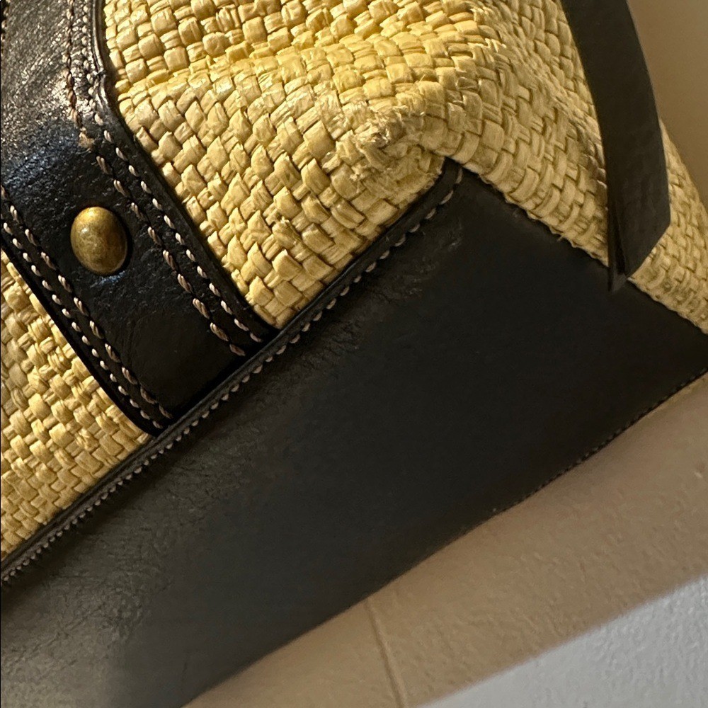Coach woven tote with black leather