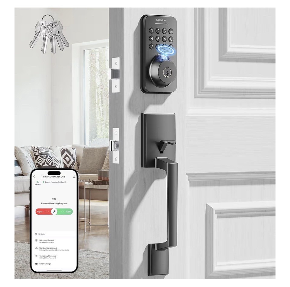 Fingerprint Keypad DeadboltFront Door Lock Set, App Control, Auto Locking