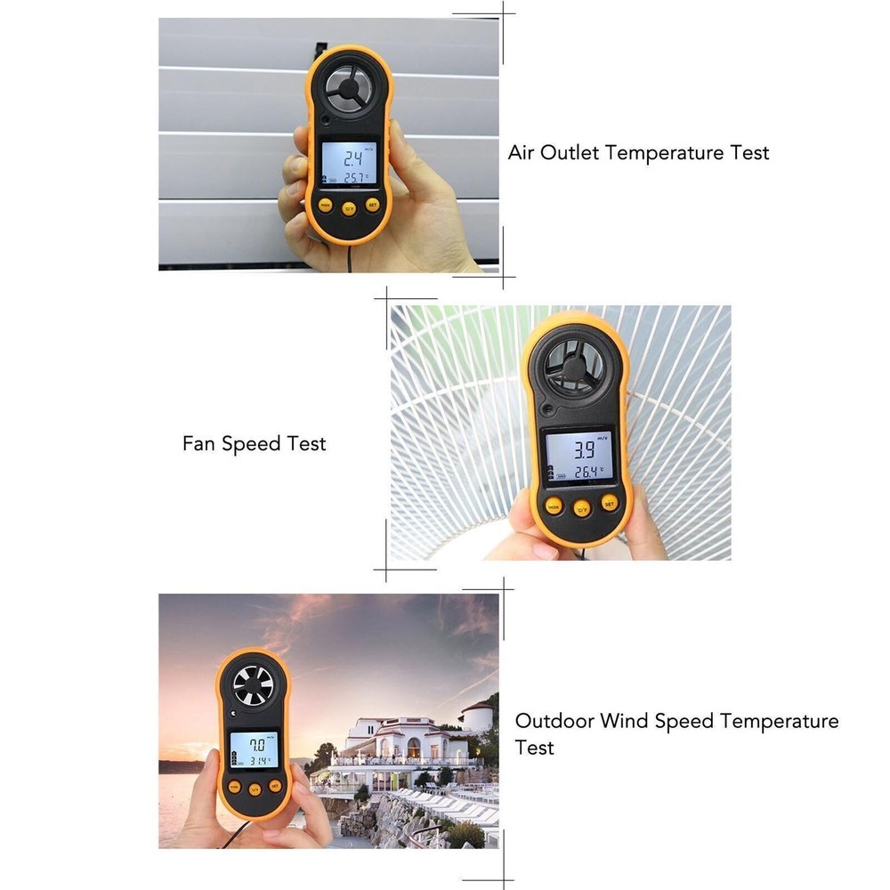 Digital Anemometer LCD Screen Handheld Wind Speed Meter Wind Temperature Gauge