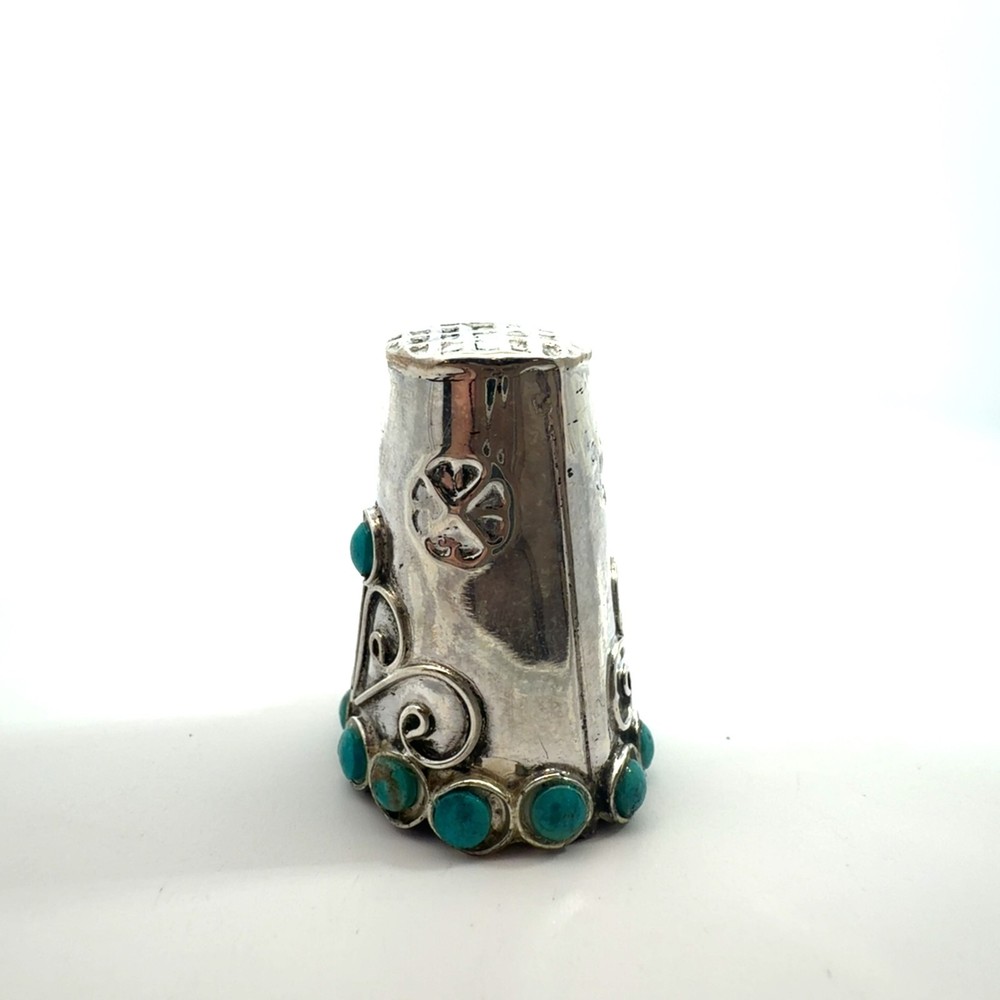 Sterling Silver and Turquoise Sewing Thimble