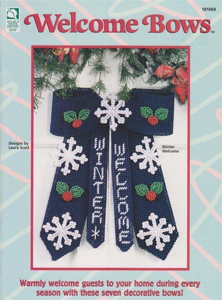 PLASTIC CANVAS WELCOME BOWS 7 CUTE DESIGNS !!