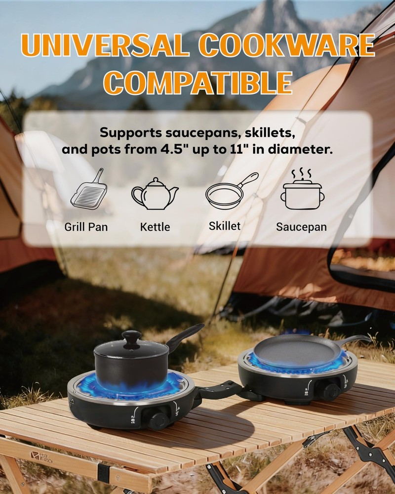 Propane 2-Burner Camping Stove with Windscreen, Portable& Foldable Camping St...