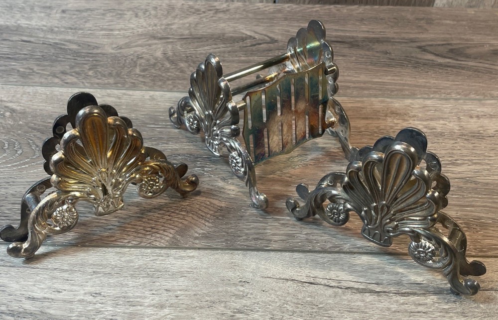Vintage Victorian Style Silver Plate 3 Piece Silverware Caddy Set