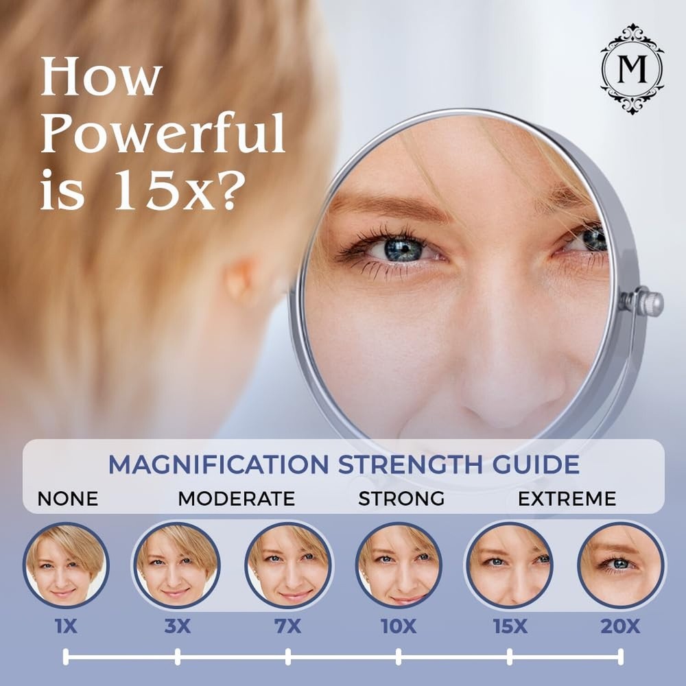 MIRRORVANA Small 15X Magnifying Tabletop Mirror for Makeup - Double Sided 15x...