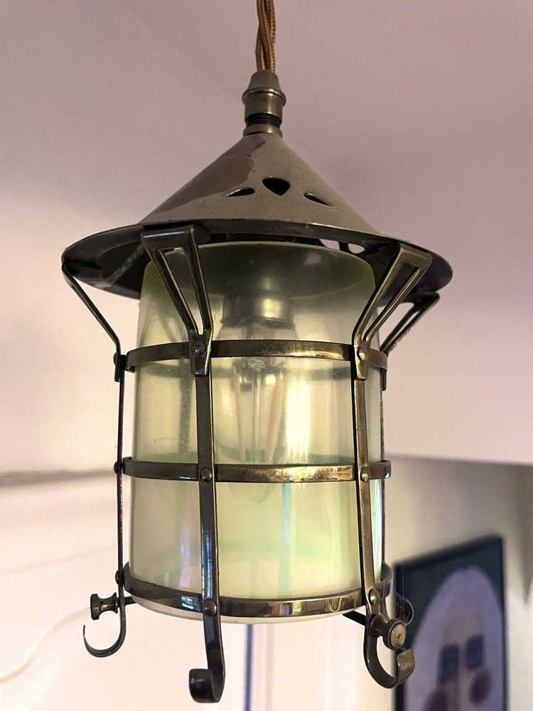 Arts & Crafts Vaseline Glass Ceiling Lantern