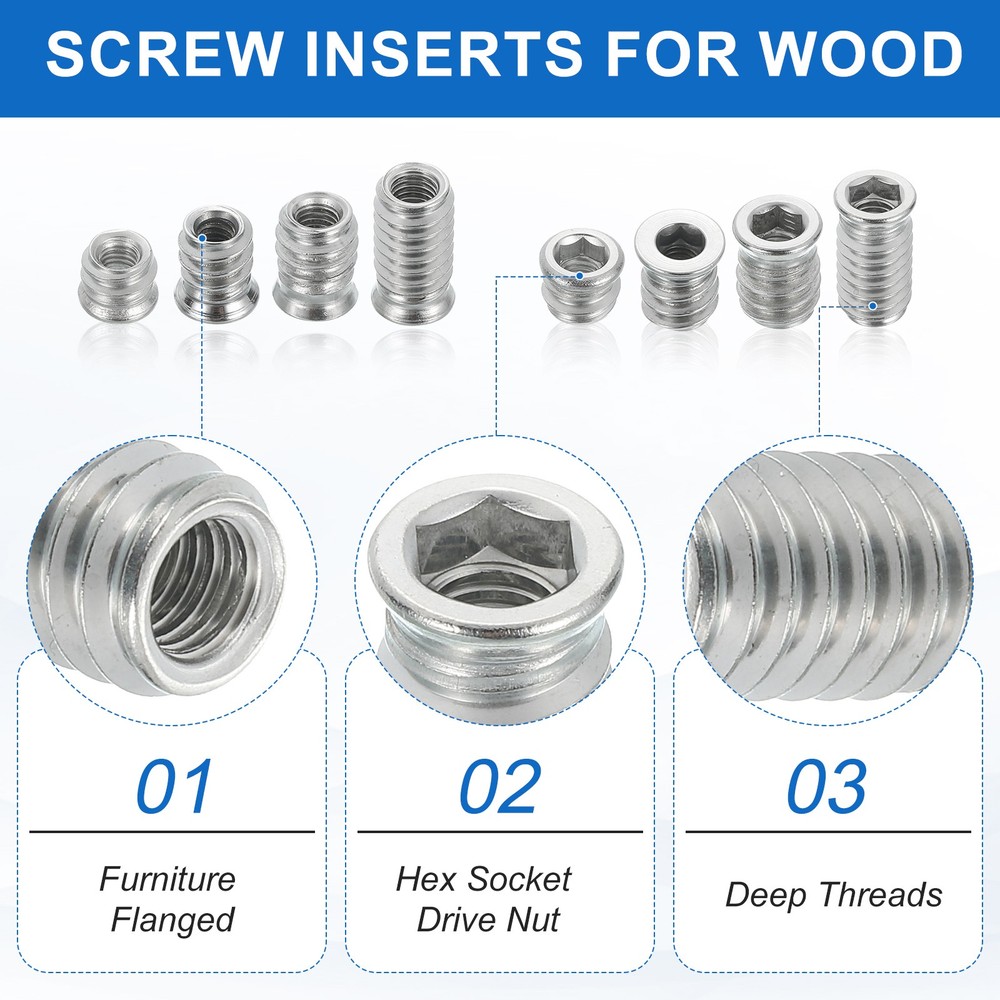 12Pcs Threaded Inserts Nuts, M6x15mm Hex Socket Drive Nut Inserts for Wood