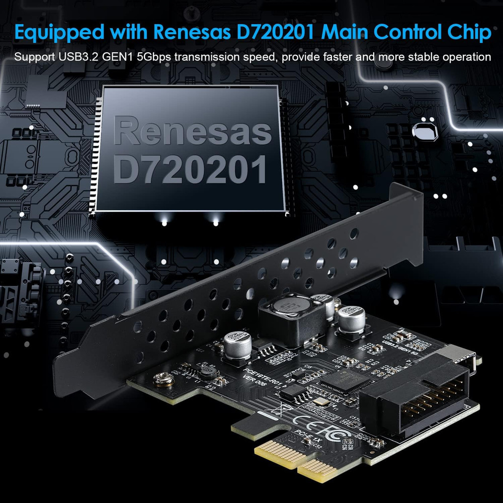 PCI-E 1X to USB 3.2 GEN1 5Gbps 20Pin Front Panel Header (To Type-C Front Panel H