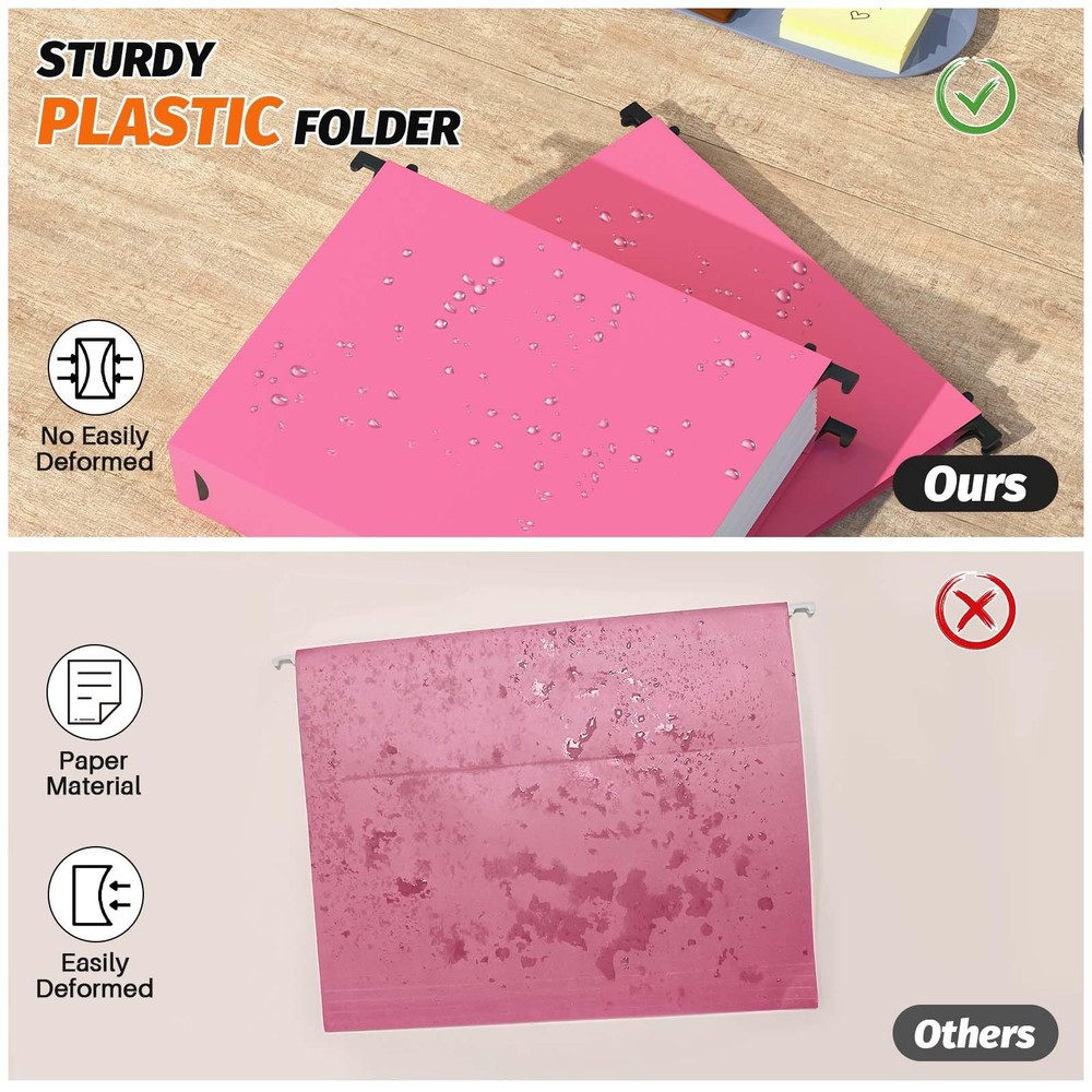 Extra Capacity Plastic Hanging File Folder, 12 Pack Reinforced Hang Folders L...