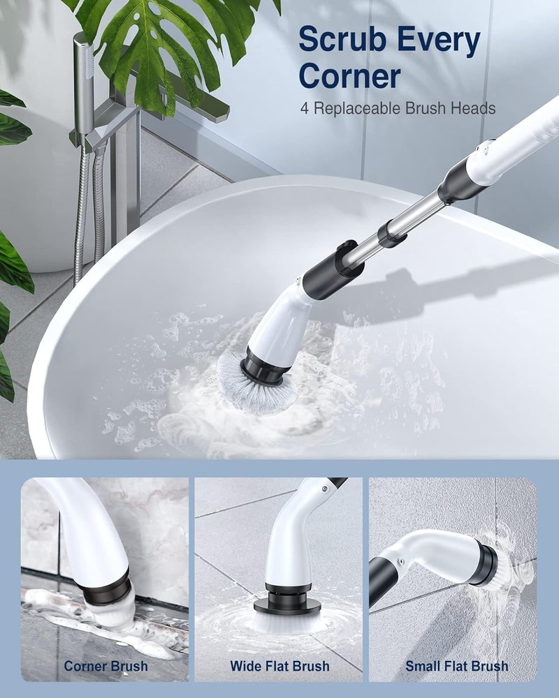 Electric Spin Scrubber LA1 Pro, Cordless Spin Scrubber with 4 Replaceable Bru...