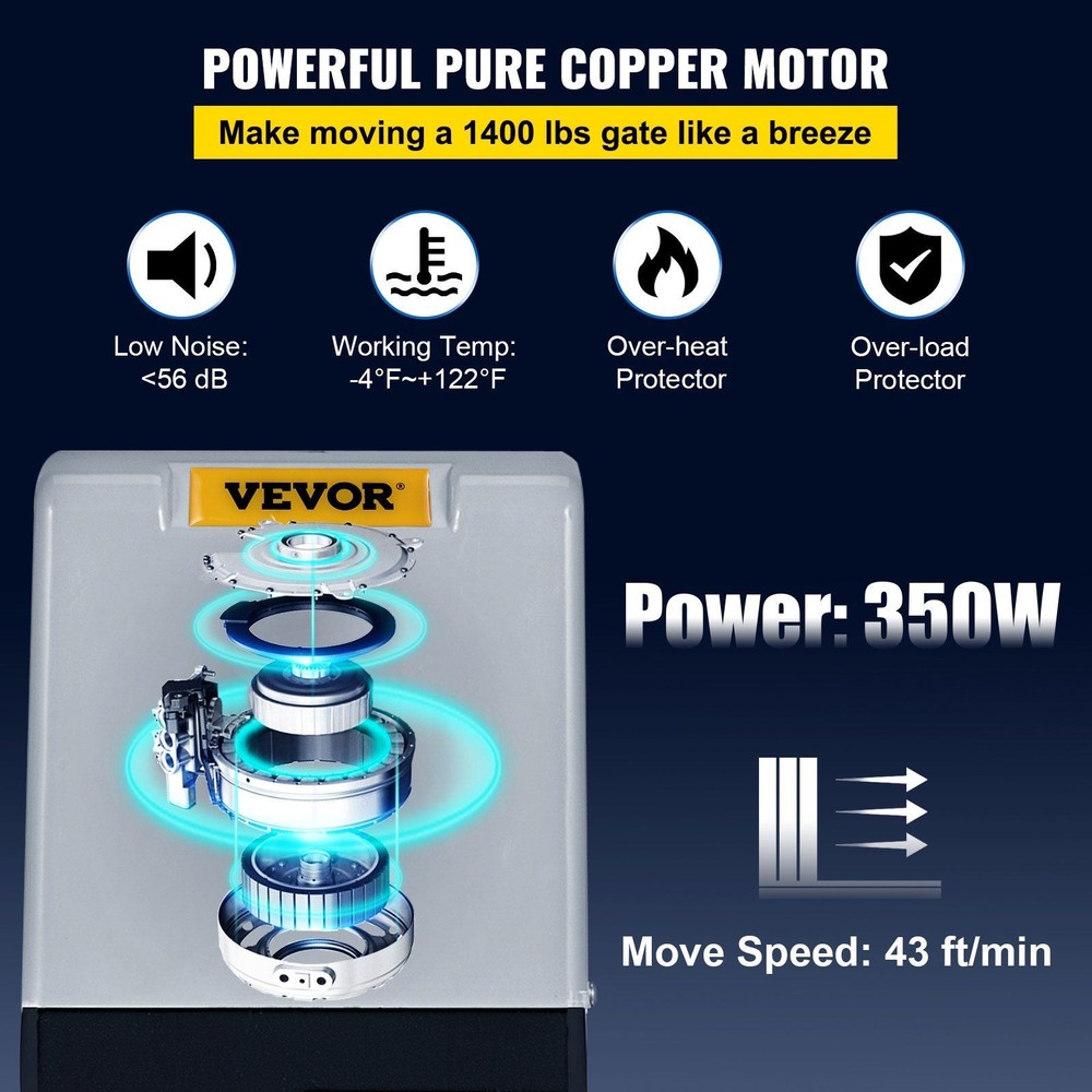 Dual-Remote Sliding Gate Motor 1400lb Drive 40ft Per Minute Function