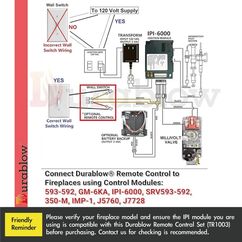 TR1003 On/Off Gas Fire Fireplace Remote Control Kit + Thermostat + Timer with...