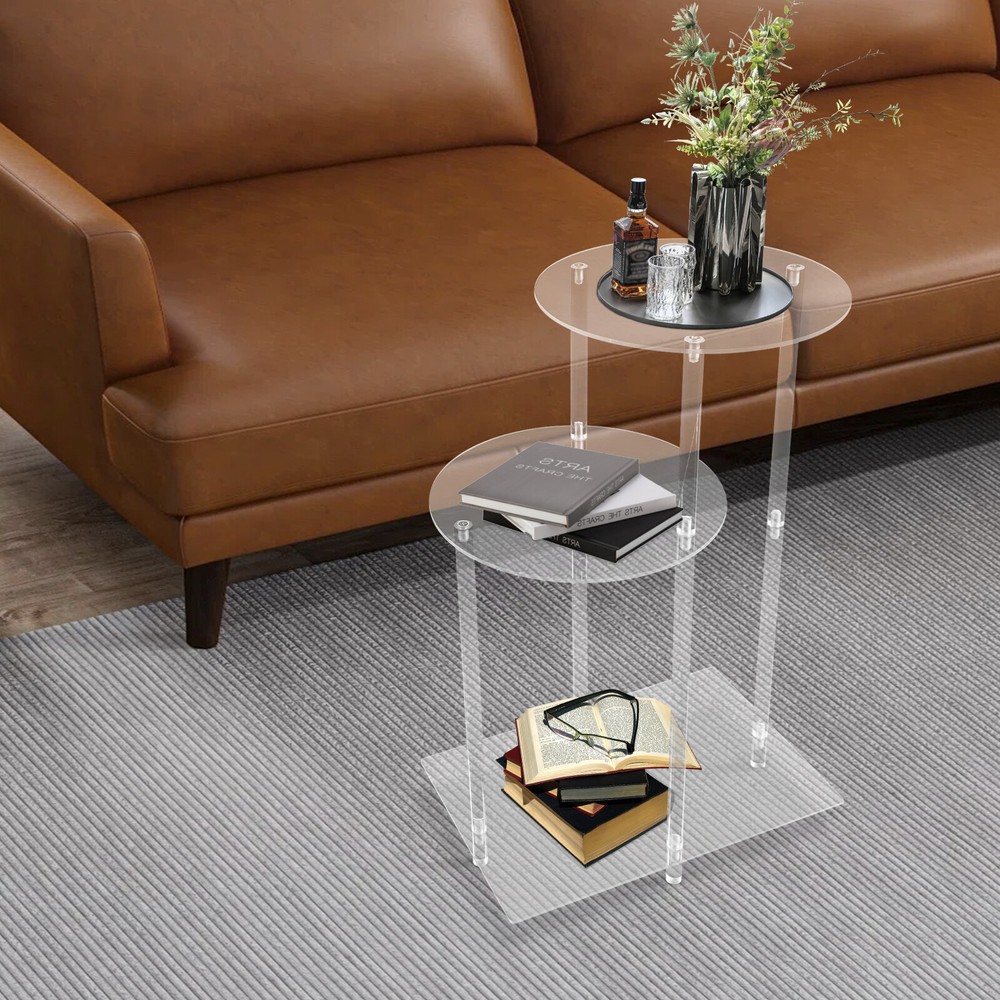 Side Table Home Bedside Table with Open Storage Shelf Indoor Clear Side Table US