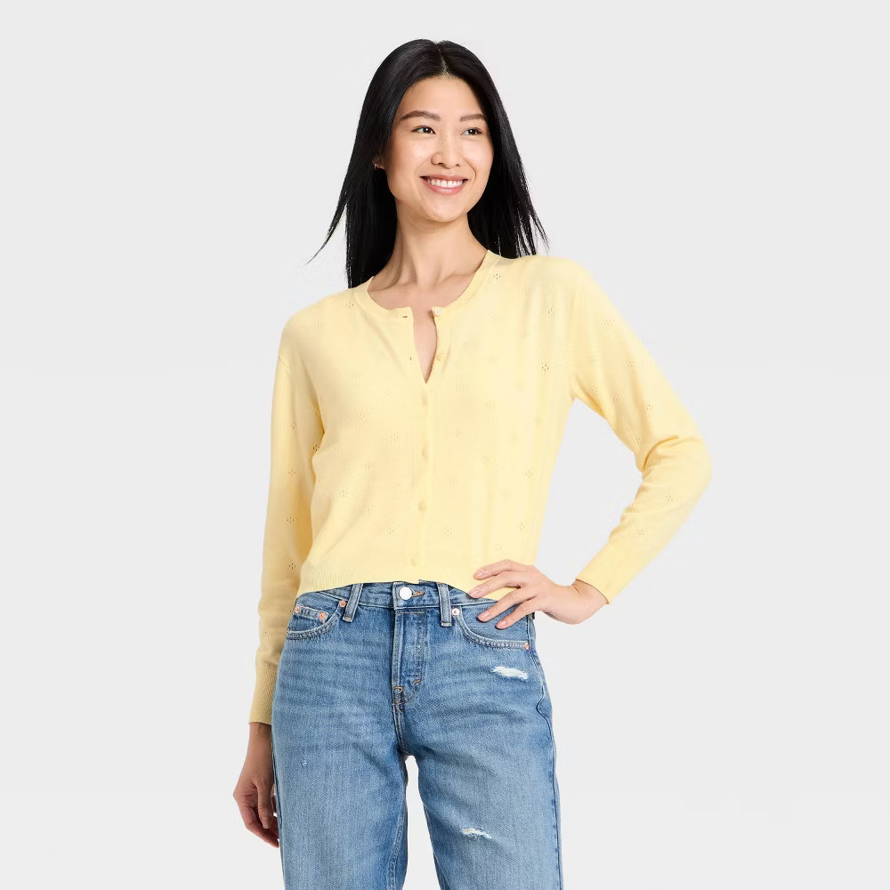 Women's Pointelle Button-Down Cardigan - A New Day