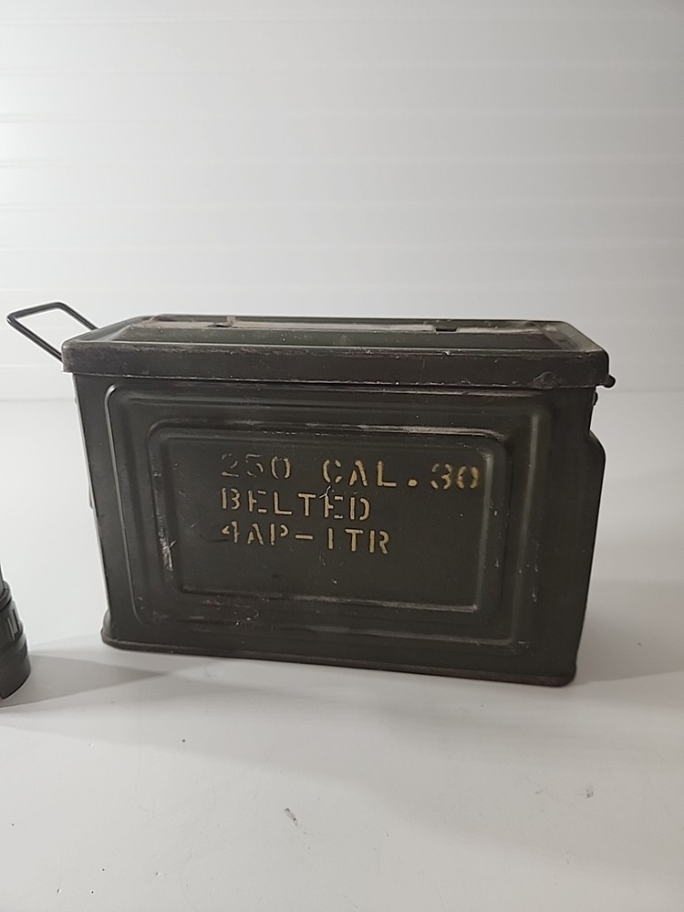 30 Caliber Ammo Box Empty Case With Military Flashlight.
