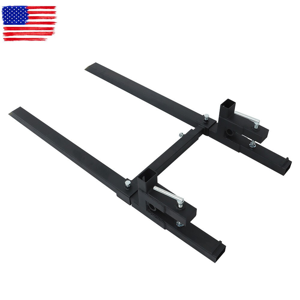 2000lbs 60" Clamp On Pallet Forks Tractor Bucket With Adjustable Stabilizer Bar