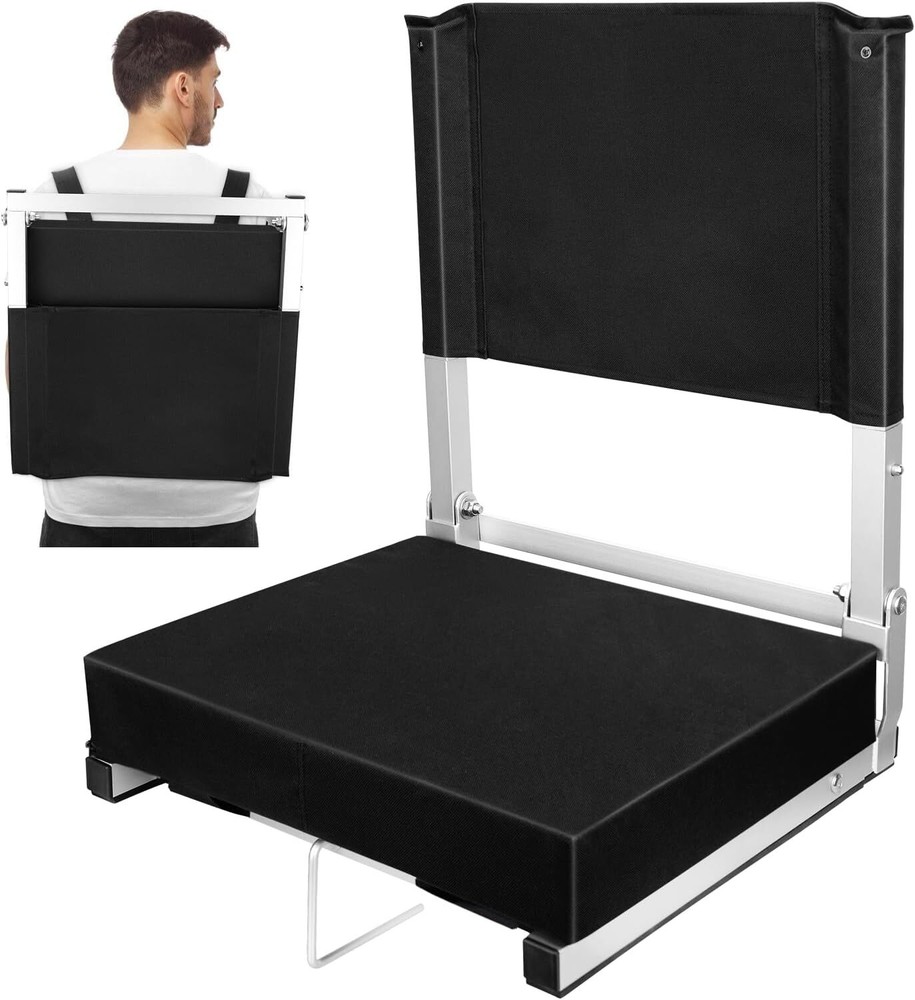 Foldable Stadium Seats w/ Back Support & Cushion for Bleacher Seat Pad Bleacher